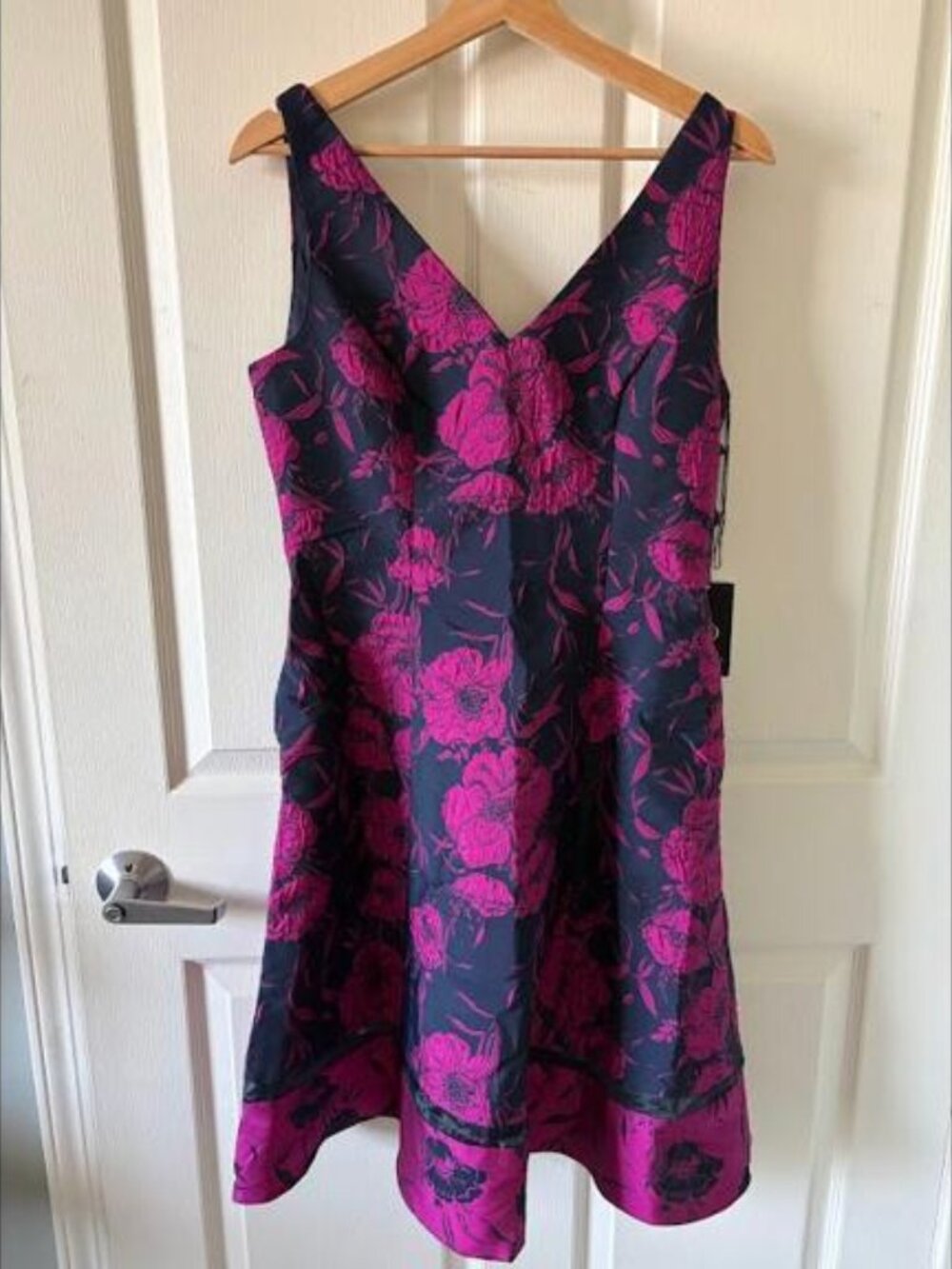 Adrianna Papell navy pink floral lace dress - US 6